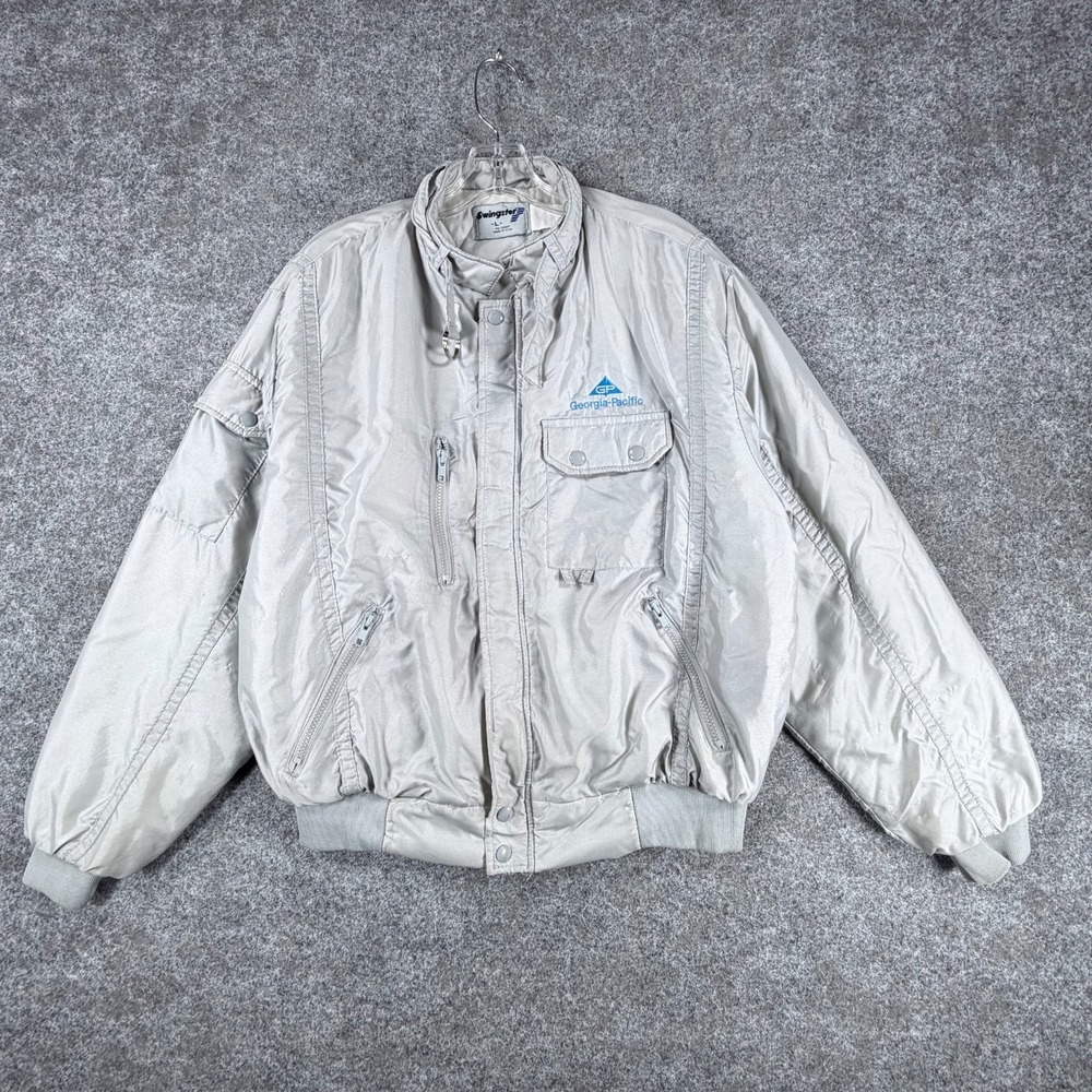 Swingster Windbreaker Jacket Men Large Gray Georgia Pacific Logo Water Resistant
